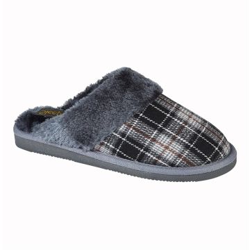 Sleepers LEYLA LS858AS Black Check Cuff Mule Slipper