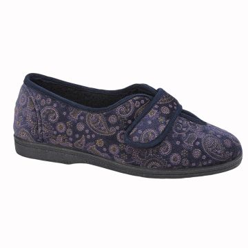 Sleepers IVY LS941NC Navy Touch Fastening Velour Indoor Slippers 