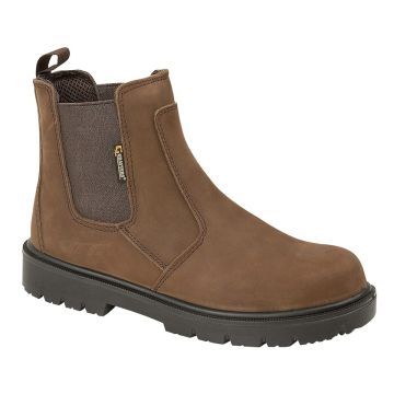 Grafters M9568B Brown Waxy Leather Twin Gusset Safety Dealer Boot Safety Toe Cap & Steel Midsole