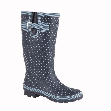 Stormwells W 404LC `POLKA DOT´ Pale Blue Polka Dot/Navy Rubber Ladies Strap & V-Gusset Wellington