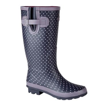 Stormwells W404M POLKA DOT Mauve Polka Dot/Navy Rubber Ladies Printed Strap & V-Gusset Wellington