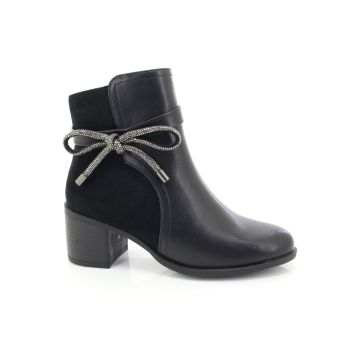 ShuCentre Ladies Black Diamante Bow Inside Zip Mid Heel Ankle Boot