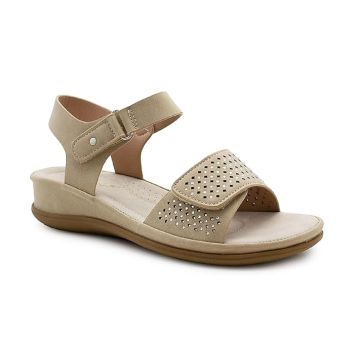 Dr Keller Luna Ladies Beige Touch Fasten Low Wedge Cushioned Sandals