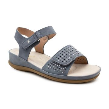Dr Keller Luna Ladies Navy  Touch Fasten Low Wedge Cushioned Sandals