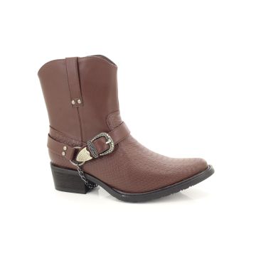 ShuCentre Men's Dark Brown Cuban Heel Smart Chain Buckle Cowboy Boots