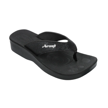 Aerosoft FW8174 Ladies Black Comfort Thong Flip Flop Sandals