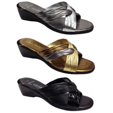 Boulevard X Over Mule Sandal Wedge Mule Italian Made Summer Silver Fashion Shoes