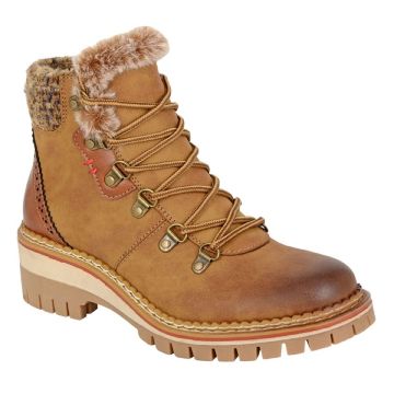 CIPRIATA L725LT TEODORA Tan PU Zip + D-Ring Hiker Style Ankle Boot