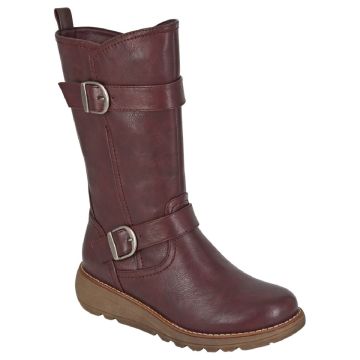 CIPRIATA L741BD ARCISA Burgundy PU Twin Buckle Inside Zip Mid-Length Boot