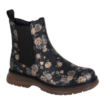 CIPRIATA L052ABM JESSICA Black Multi Floral PU Single Gusset/Inside Zip Ankle Boot