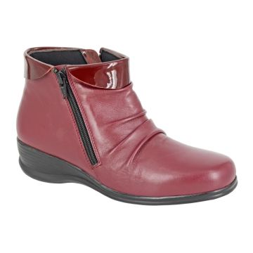 Mod Comfys L215BD Burgundy Softie Leather Twin Zip Ruched Ankle Boot