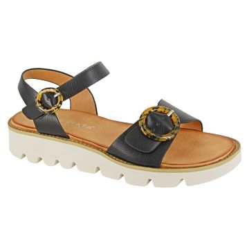 CIPRIATA L282AG MIMI Black PU Halter Back Twin Buckle Wedge Sandal