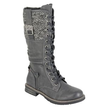 CIPRIATA L307AF GABRIELA Black/Grey PU/Textile High Leg Inside Zip Lace Up Boot