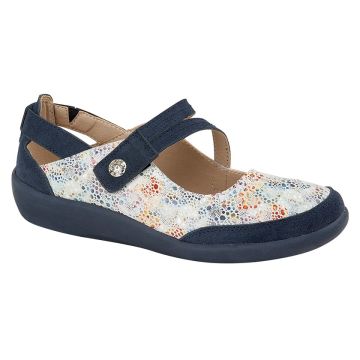 BOULEVARD L388C Blue Leather/Suede Touch Fastening Bar Shoe