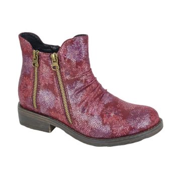 CIPRIATA L536BD AGATINA Burgundy Floral PU 3 Zip Flower Printed Fashion Ankle Boot
