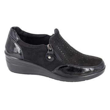 Boulevard L628AP Black Patent Twin Zip Wedge Casual Shoe