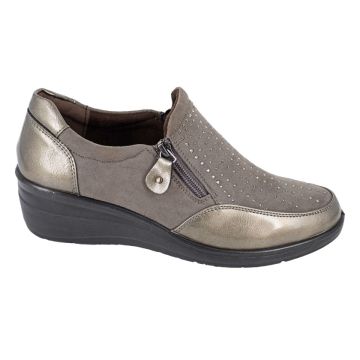 Boulevard L628F Pewter PU/Microfibre Twin Zip Wedge Casual