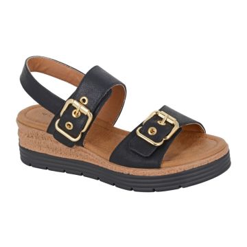 Cipriata MILIA L631A Black Metallic Twin Buckle Touch Fastening Sandal