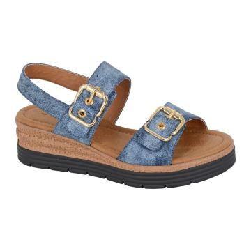 Cipriata MILIA L631C Blue Metallic Twin Buckle Touch Fastening Sandal