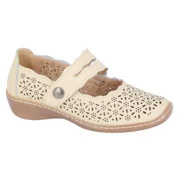 Boulevard L641BE Beige Touch Fastening Perforated Bar Leather Shoe