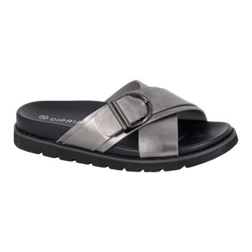 Cipriata DALIA L650FS Pewter X Over Buckle Strap Mule Sandal