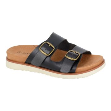 Cipriata TIBERIA L651A Black Twin Buckle Strap Mule Sandal