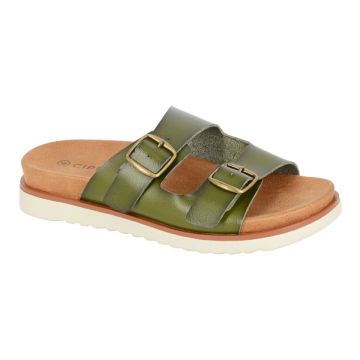 Cipriata TIBERIA L651E Green Twin Buckle Strap Mule Sandal