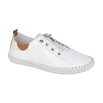 Mod comfys L662G White Softie Leather Elastic Lace Up Comfort Shoe