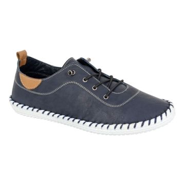 Mod Comfys L662C Navy Softie Leather Elastic Lace Up Comfort Shoe