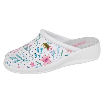 Dek L707G White Floral PU Floral Perforated Nursing Clog