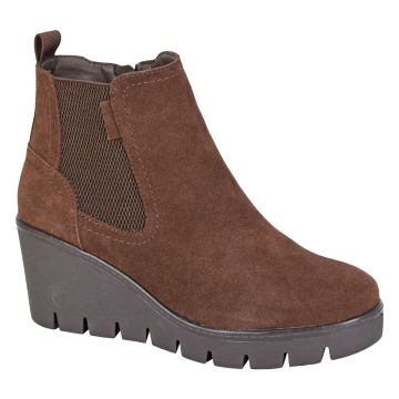 Cipriata L708DBS AMINA Chocolate Brown Real Suede Inside Zip Gusset Wedge Ankle Boot