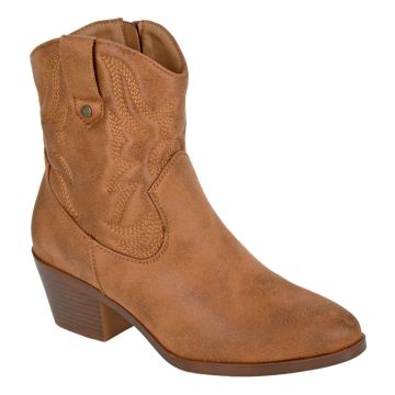 Cipriata L717LT BERTILLA Tan Microfibre Inside Zip Western Cowgirl Ankle Boot