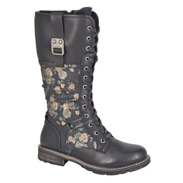 CIPRIATA  L755A ABELA Black/Floral PU High Leg Inside Zip Lace Up Boot