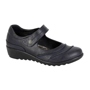 Boulevard L782C Navy Touch Fastening Bar X Wide EEE Fitting Shoes