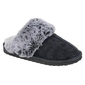 Sleepers JEANIE LS175AS Black Faux Fur Cuff Mule Slipper