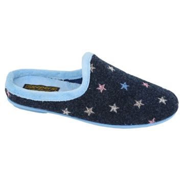 Sleepers ELLIE LS179C Blue Star Motif Cuff Mule Slipper