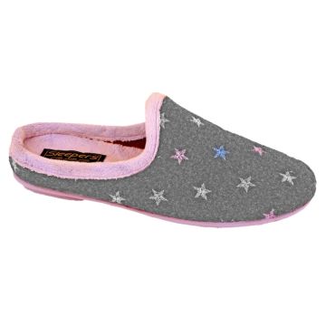 Sleepers ELLIE LS179F Grey Star Motif Cuff Mule Slipper