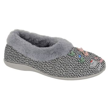 SLEEPERS LS195F Faux Fur Collar Butterflies Motif Slipper