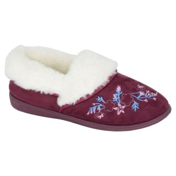 SLEEPERS LS201BD Faux Fur Cuff Floral Design Slipper