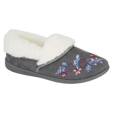 SLEEPERS LS201F Faux Fur Cuff Floral Design Slipper
