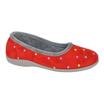 Sleepers LS343D 'ISLA' Red Grey Dotted Ballerina Slippers