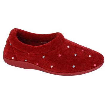 Sleepers SOPHIE LS803BD Burgundy Spotted Velour Full Collar Slipper