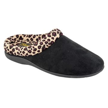 Sleepers CARMEN LS828M Toe In Black Ocelot Velour Mule Slipper