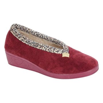  Sleepers DAWN Burgundy  Ocelot Velour Wedge Knitted Lining Slipper