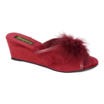 Sleepers ANNE LS857BD Burgundy Fluffy Boa Mule Slipper