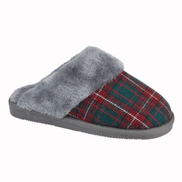 Sleepers LEYLA LS858D Red Check Cuff Mule Slipper