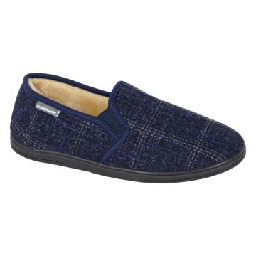 DUNLOP MS412CK OWEN Navy Check Textile Twin Gusset Slipper