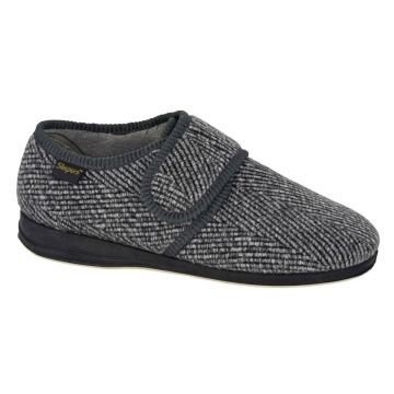 SLEEPERS MS418F `WILLIAM´ Grey Check Textile Touch Fastening Slipper