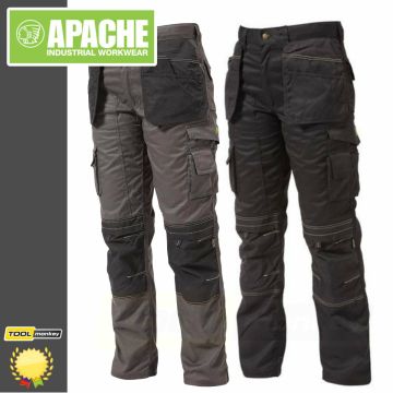 Apache Work black Trousers Knee-Pad & Twill Holster Pockets Cordura Triple Stitched