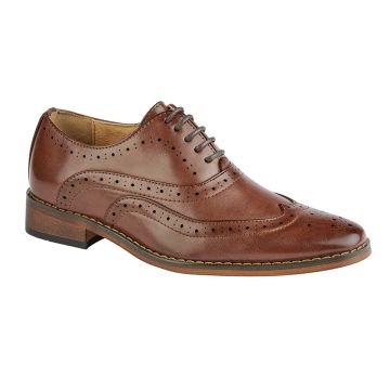 Goor B9556B 5 Eye Wing Capped Brown Brogue Oxford Shoes 